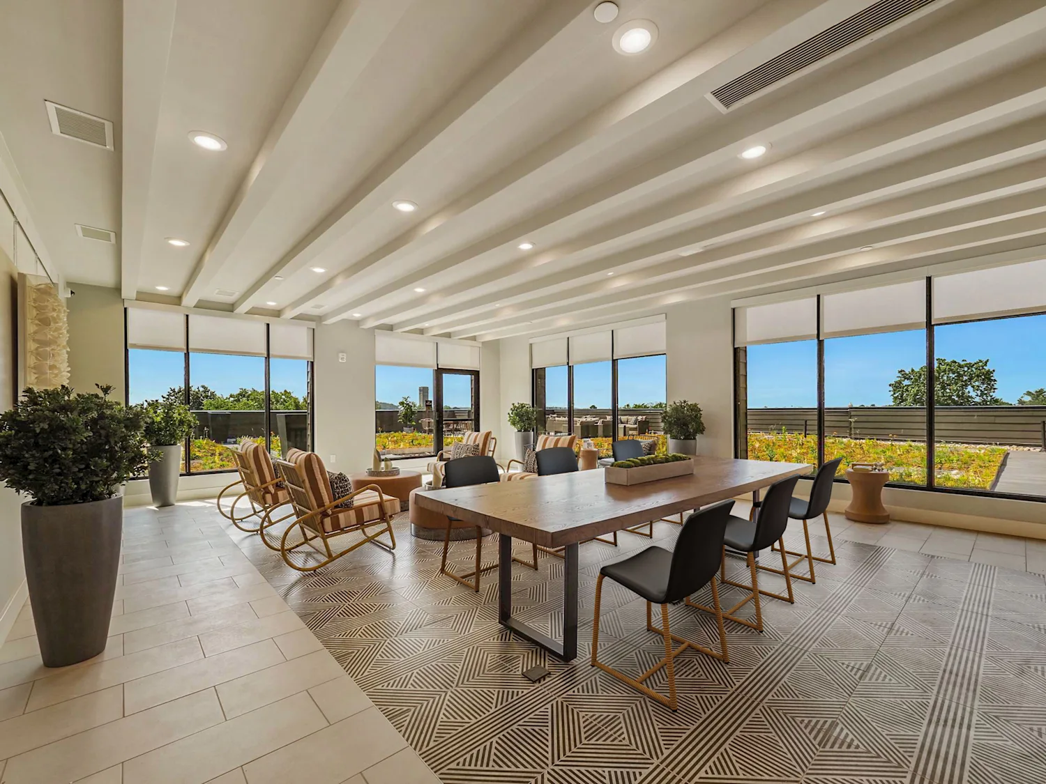 Club house open seating area with large windows